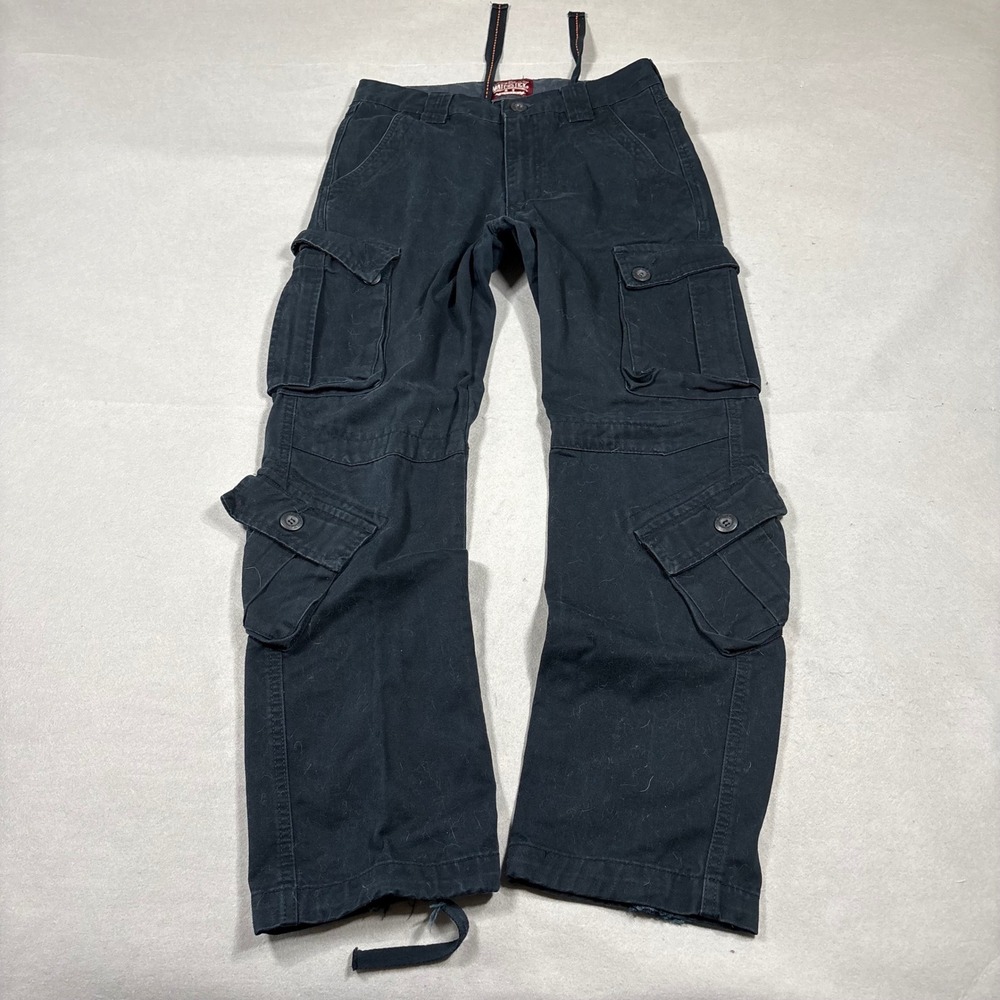 Matchstick Mens Black Cargo Pants Multi Pocket Utility Distressed Size 29